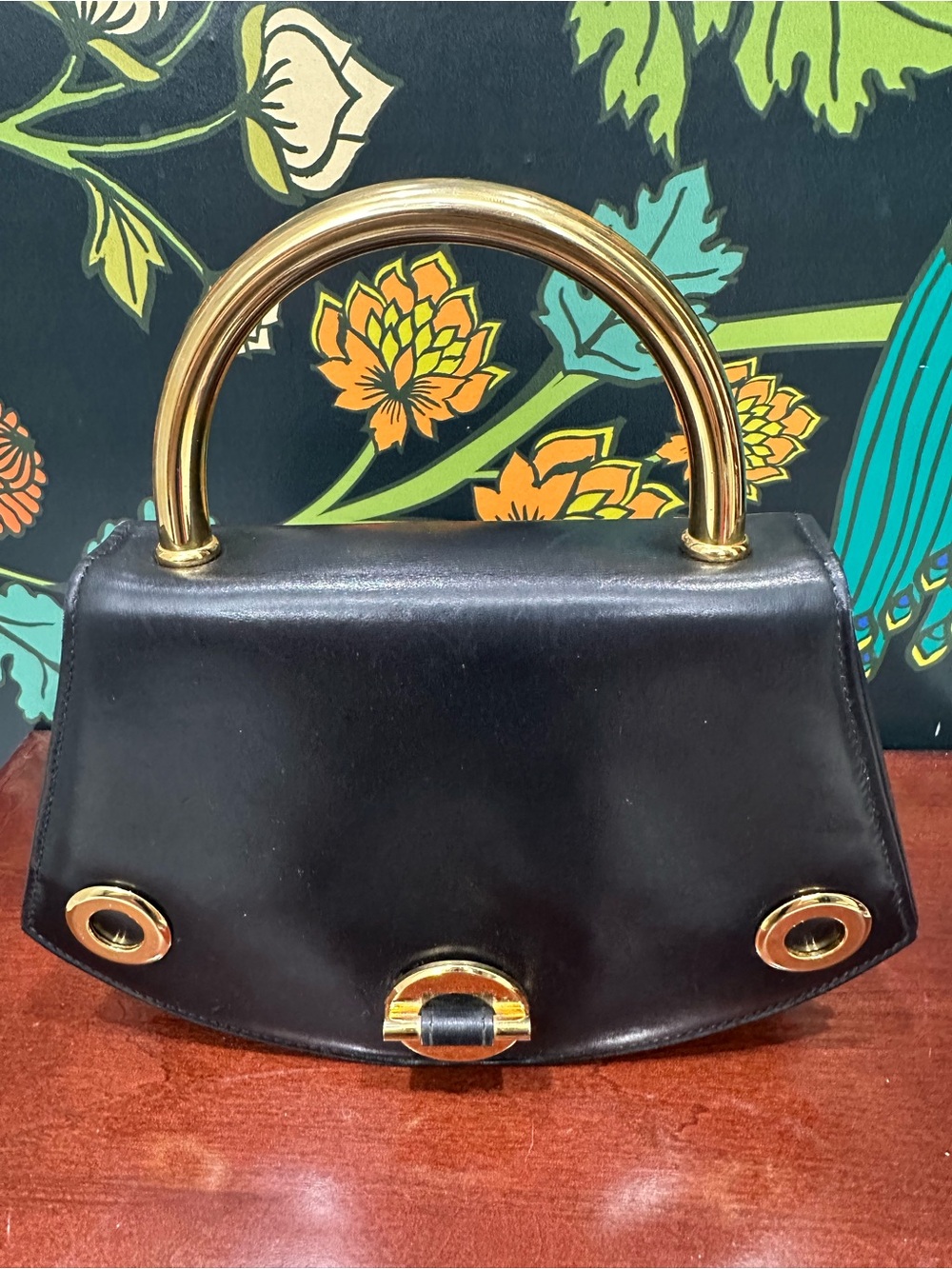 Vintage Bally Black Leather Top Handle Bag Gold Metal Handle Made in Italy - Picture 6 of 17